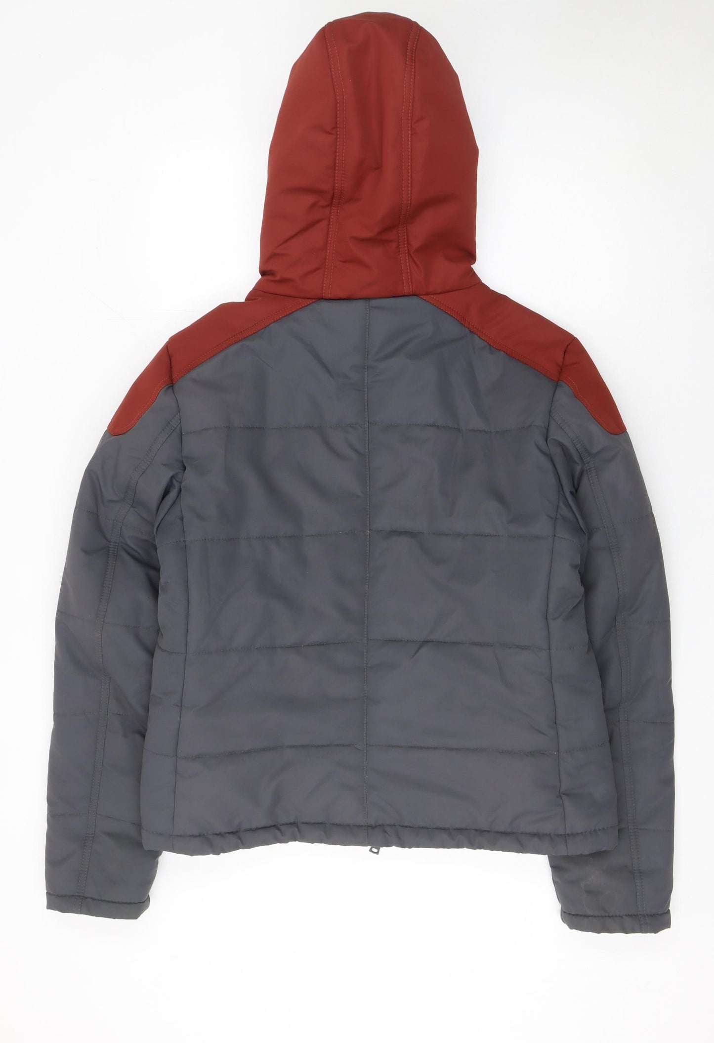 Zoom Womens Grey and Red Hooded Puffer Jacket Size M Winter Coat