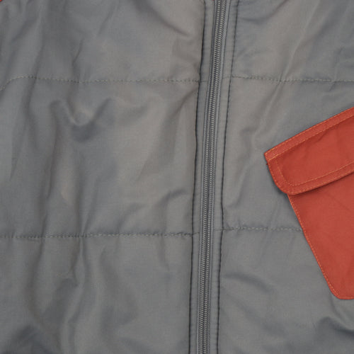 Zoom Womens Grey and Red Hooded Puffer Jacket Size M Winter Coat