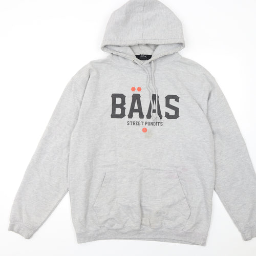 Baas Men's Grey Pullover Hoodie L Street Style Graphic Cotton