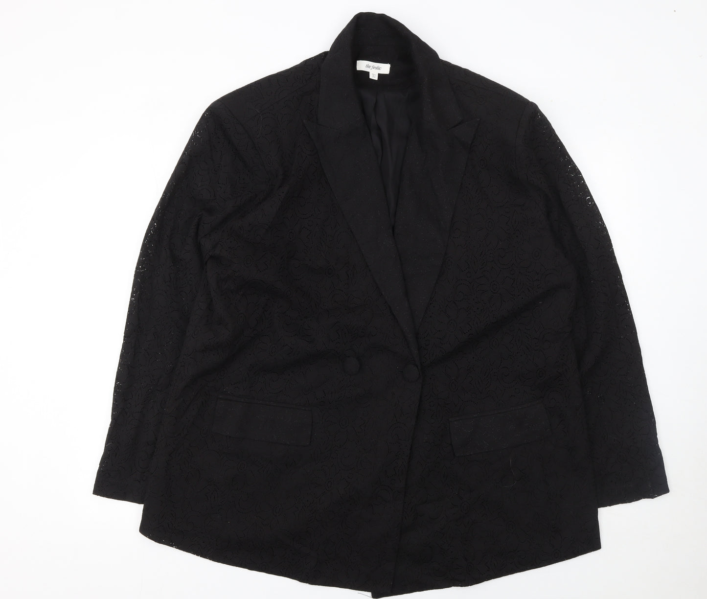 The Frolic Women's Black Lace Double-Breasted Blazer Size 16