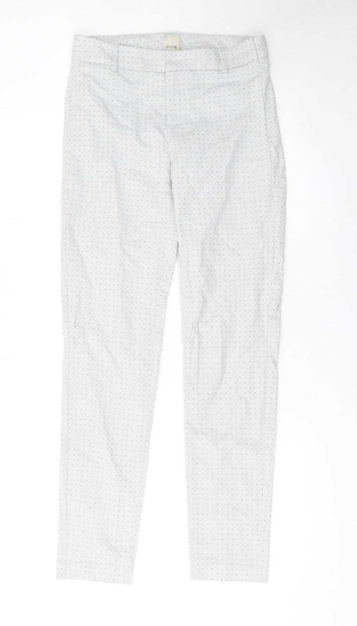 Ecru Women's Grey Geometric Cotton Blend Skinny Trousers UK 10