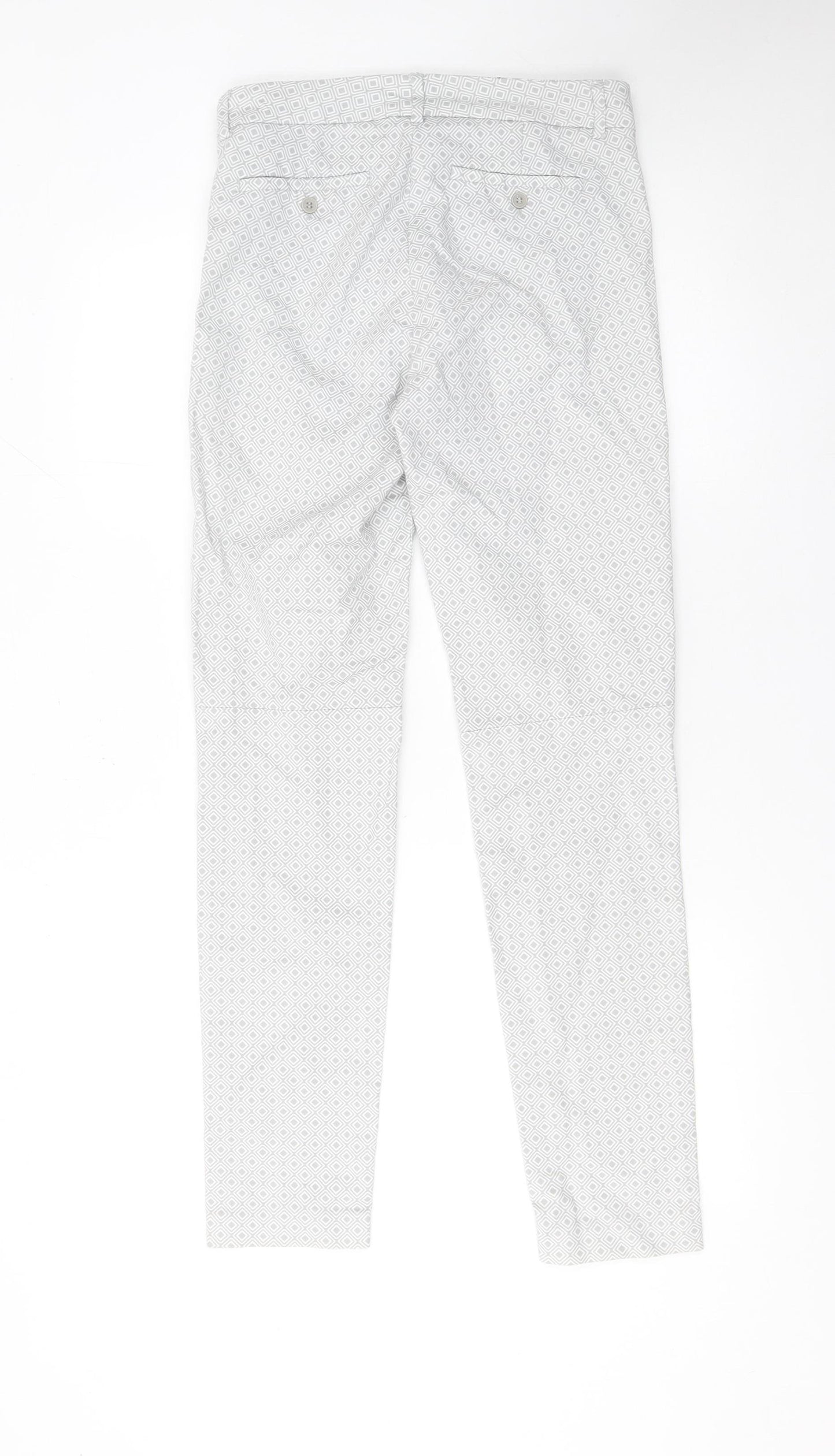 Ecru Women's Grey Geometric Cotton Blend Skinny Trousers UK 10