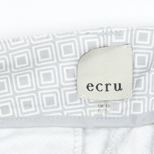 Ecru Women's Grey Geometric Cotton Blend Skinny Trousers UK 10