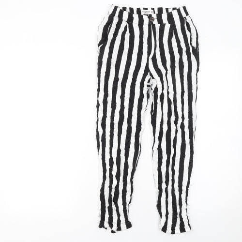 Pull&Bear Womens Black White Striped Viscose Tapered Trousers Size 8