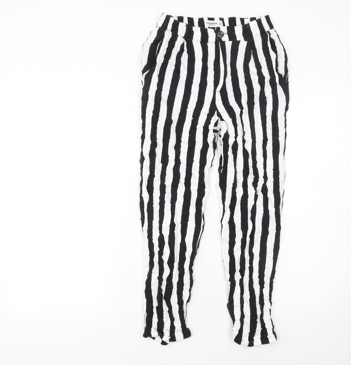 Pull&Bear Womens Black White Striped Viscose Tapered Trousers Size 8