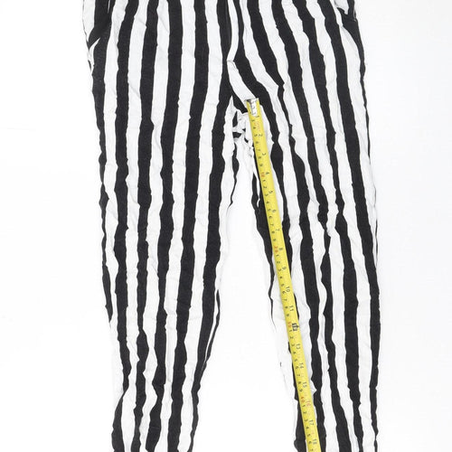 Pull&Bear Womens Black White Striped Viscose Tapered Trousers Size 8