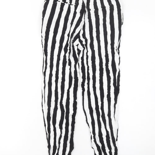 Pull&Bear Womens Black White Striped Viscose Tapered Trousers Size 8