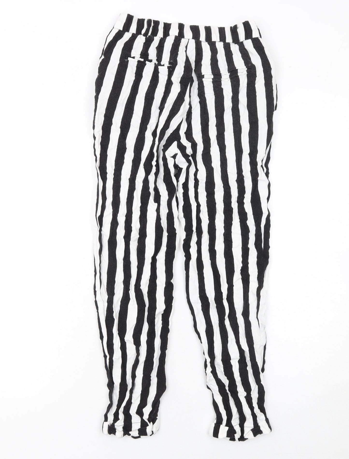 Pull&Bear Womens Black White Striped Viscose Tapered Trousers Size 8