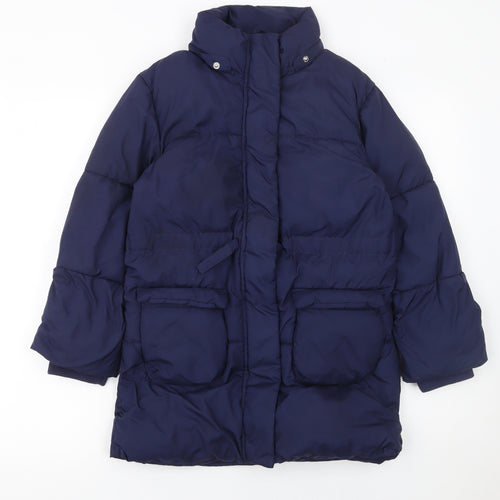 H&M Girls Blue Puffer Coat 8-9 Years Long Quilted Winter Jacket