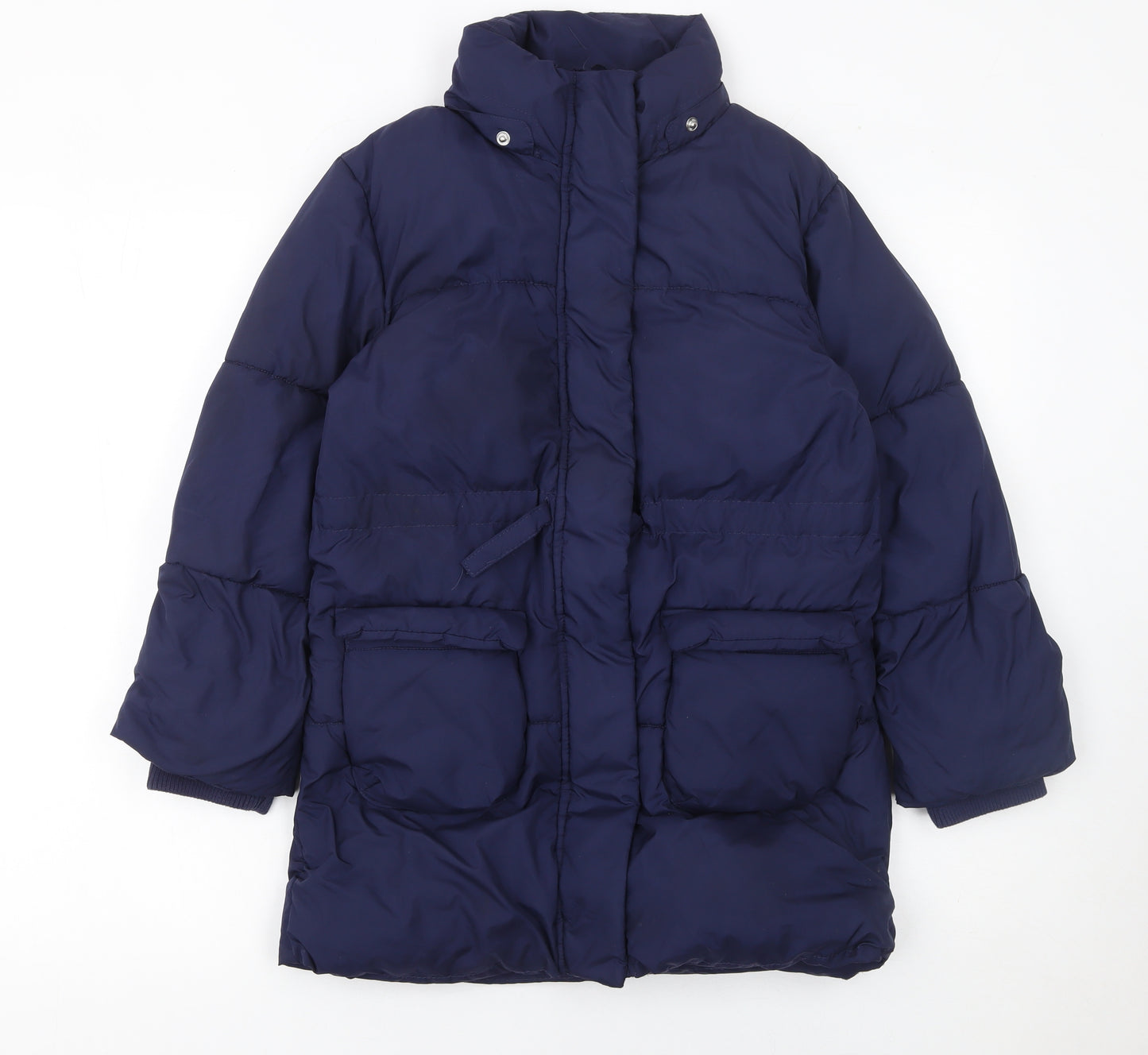 H&M Girls Blue Puffer Coat 8-9 Years Long Quilted Winter Jacket