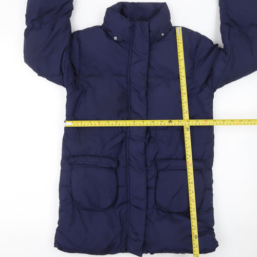 H&M Girls Blue Puffer Coat 8-9 Years Long Quilted Winter Jacket
