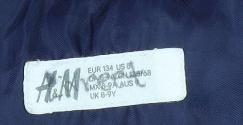 H&M Girls Blue Puffer Coat 8-9 Years Long Quilted Winter Jacket