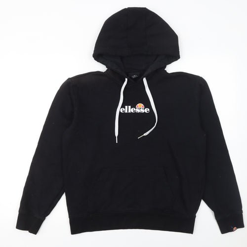 Ellesse Womens Black Hoodie UK 10 Cotton Blend Pullover Logo Style