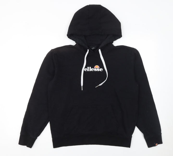 Ellesse Womens Black Hoodie UK 10 Cotton Blend Pullover Logo Style