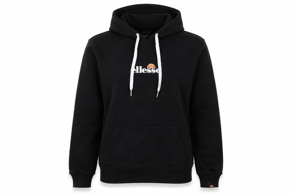 Front view of Ellesse women’s black hoodie uk 10 cotton blend pullover logo style