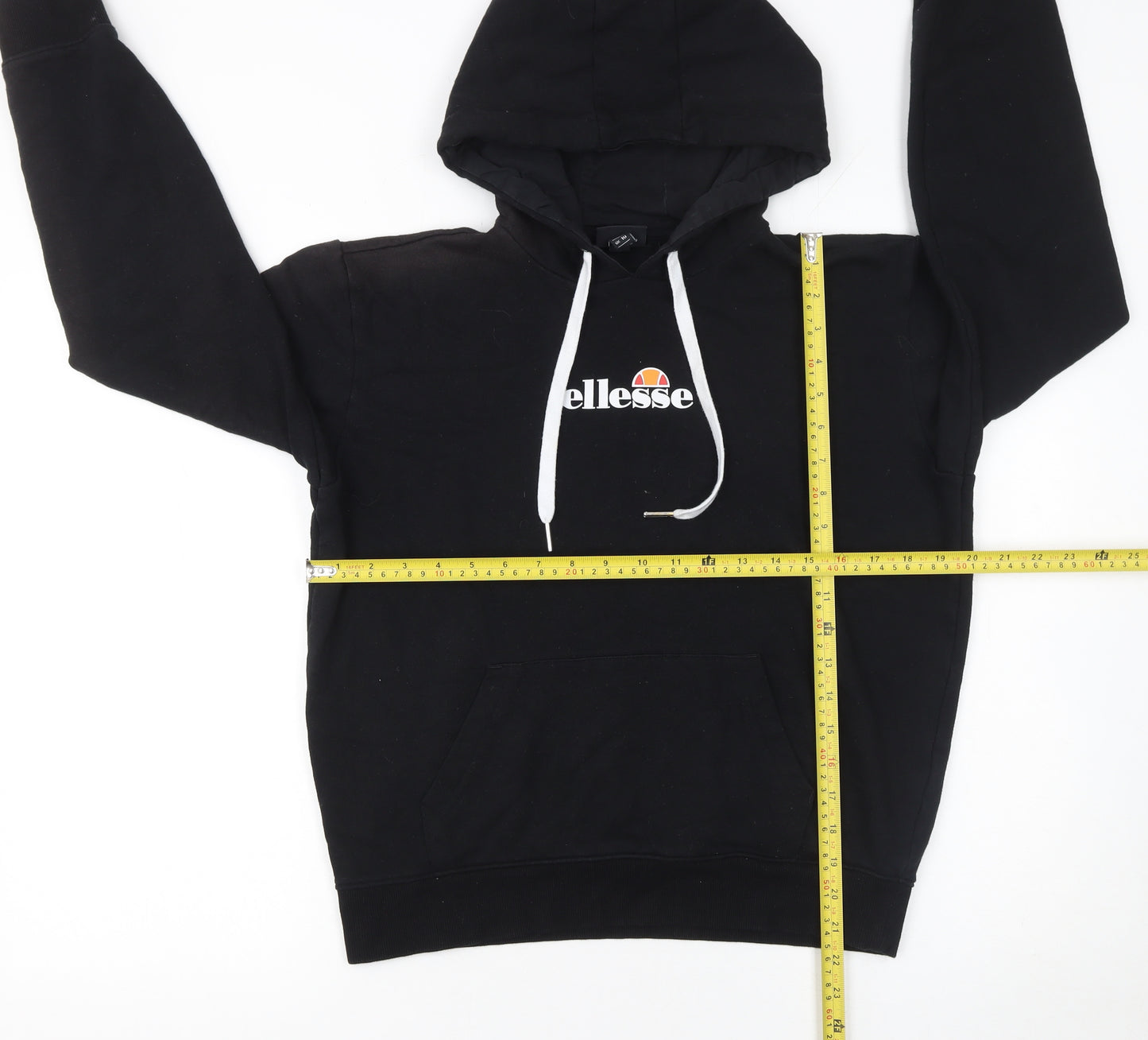 Ellesse Womens Black Hoodie UK 10 Cotton Blend Pullover Logo Style