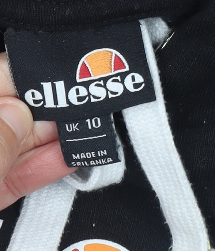 Ellesse Womens Black Hoodie UK 10 Cotton Blend Pullover Logo Style