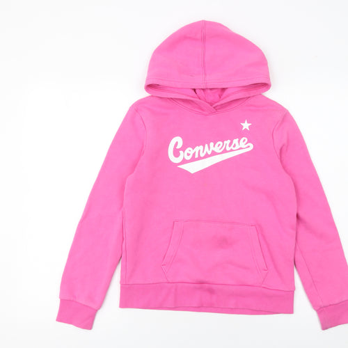 Converse Girls Pink Hoodie L 12-13 Years Pullover Cotton Blend Sweatshirt
