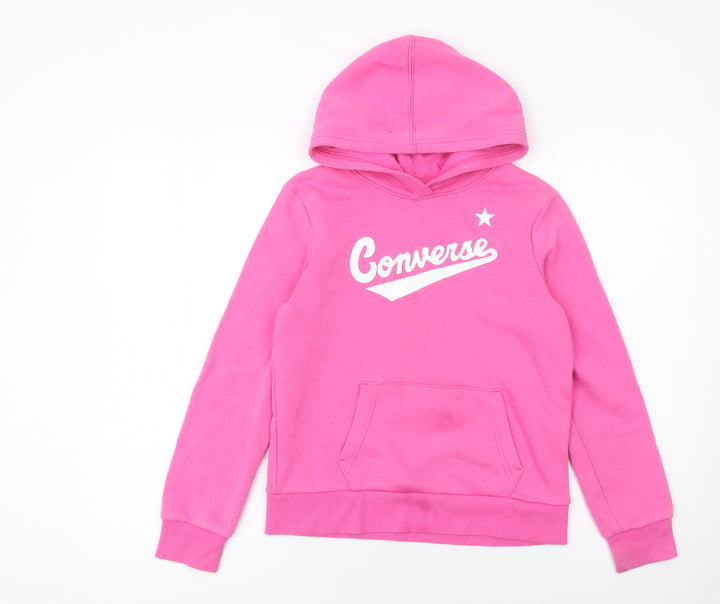 Converse Girls Pink Hoodie L 12-13 Years Pullover Cotton Blend Sweatshirt