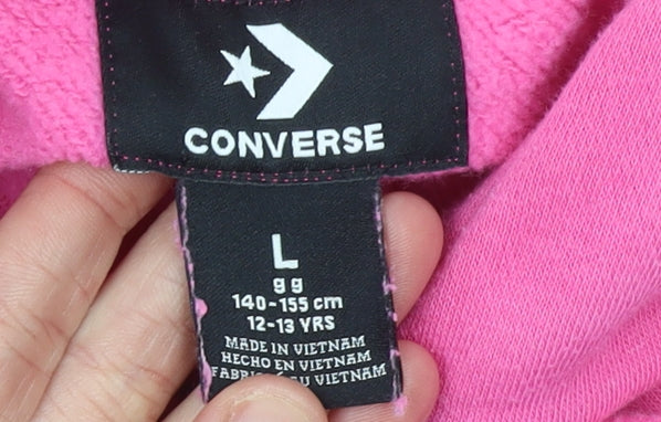Converse Girls Pink Hoodie L 12-13 Years Pullover Cotton Blend Sweatshirt