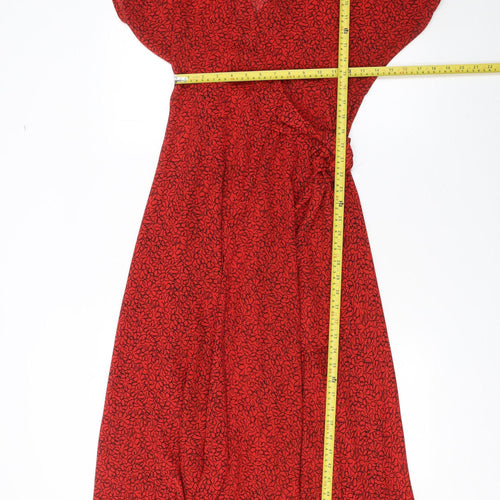 Chelsea Girl Women’s Red Black Floral Wrap Midi Dress Size 12