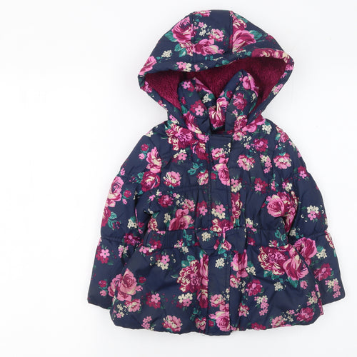 Tu Girls Multicoloured Floral Hooded Puffer Jacket 18 Months Lined Winter Coat