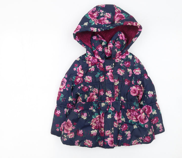 Tu Girls Multicoloured Floral Hooded Puffer Jacket 18 Months Lined Winter Coat