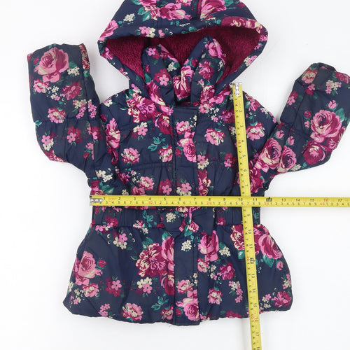 Tu Girls Multicoloured Floral Hooded Puffer Jacket 18 Months Lined Winter Coat