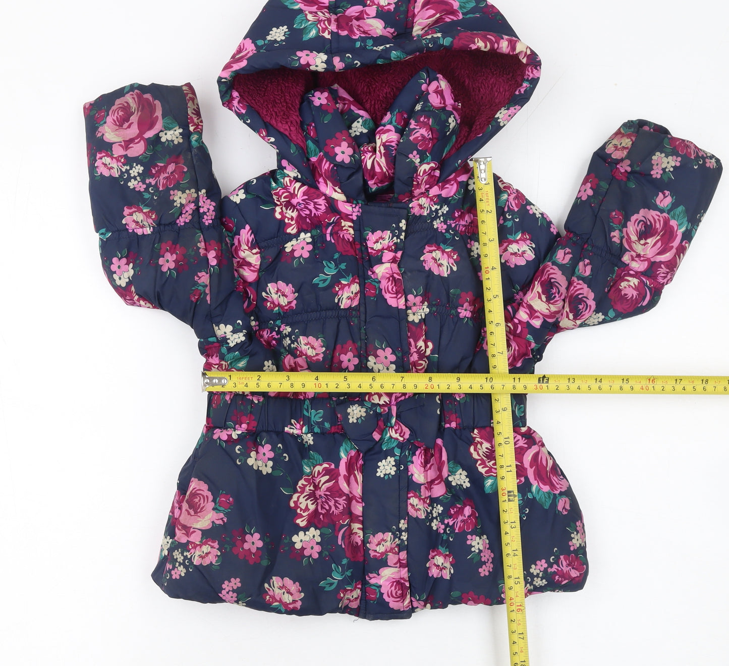 Tu Girls Multicoloured Floral Hooded Puffer Jacket 18 Months Lined Winter Coat