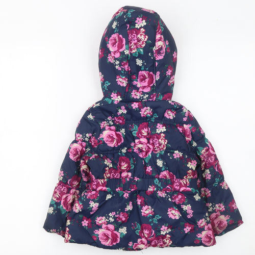 Tu Girls Multicoloured Floral Hooded Puffer Jacket 18 Months Lined Winter Coat