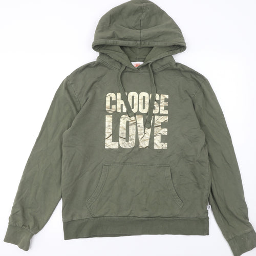 Choose Love Women’s Khaki Hoodie Small 100% Cotton Graphic Pullover