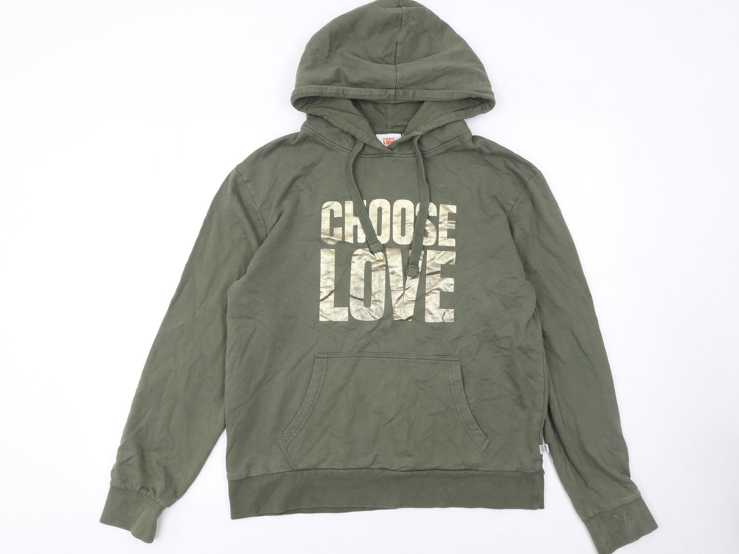 Choose Love Women’s Khaki Hoodie Small 100% Cotton Graphic Pullover