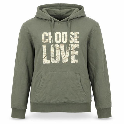 Choose Love Women’s Khaki Hoodie Small 100% Cotton Graphic Pullover