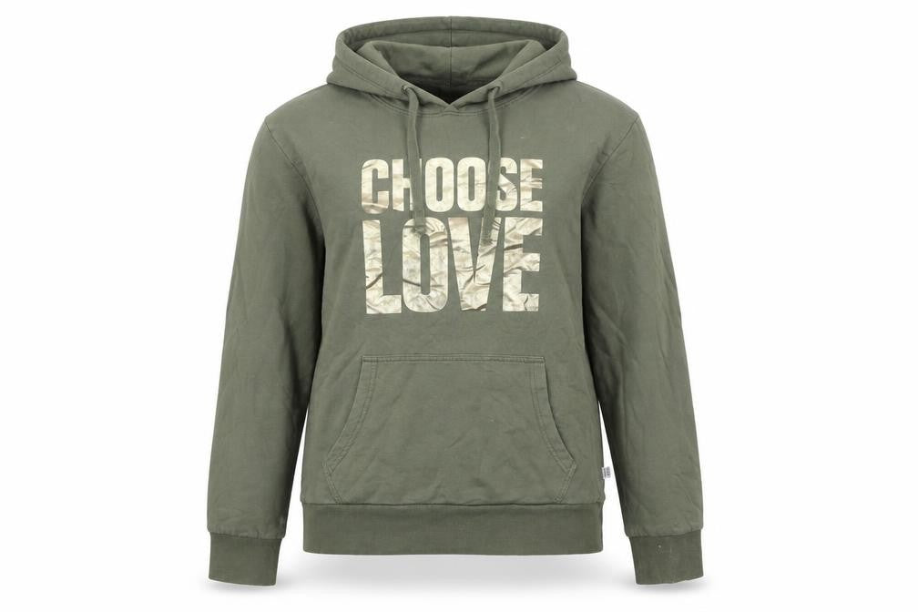Choose Love Women’s Khaki Hoodie Small 100% Cotton Graphic Pullover