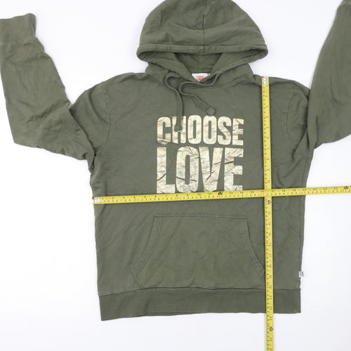 Choose Love Women’s Khaki Hoodie Small 100% Cotton Graphic Pullover