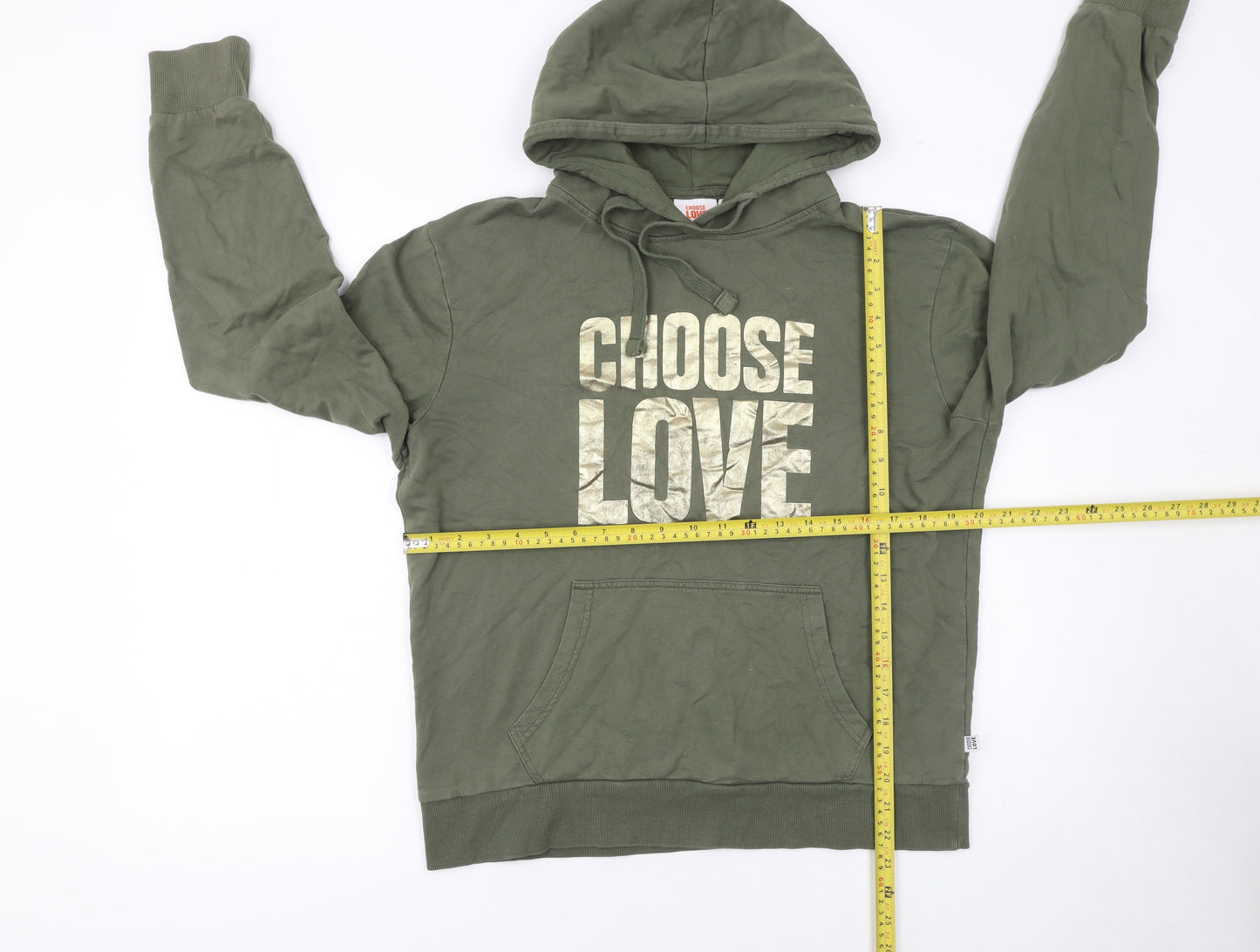 Choose Love Women’s Khaki Hoodie Small 100% Cotton Graphic Pullover