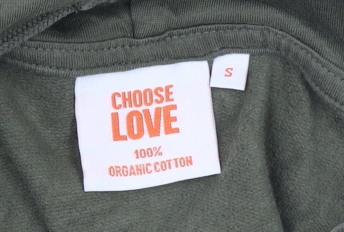 Choose Love Women’s Khaki Hoodie Small 100% Cotton Graphic Pullover