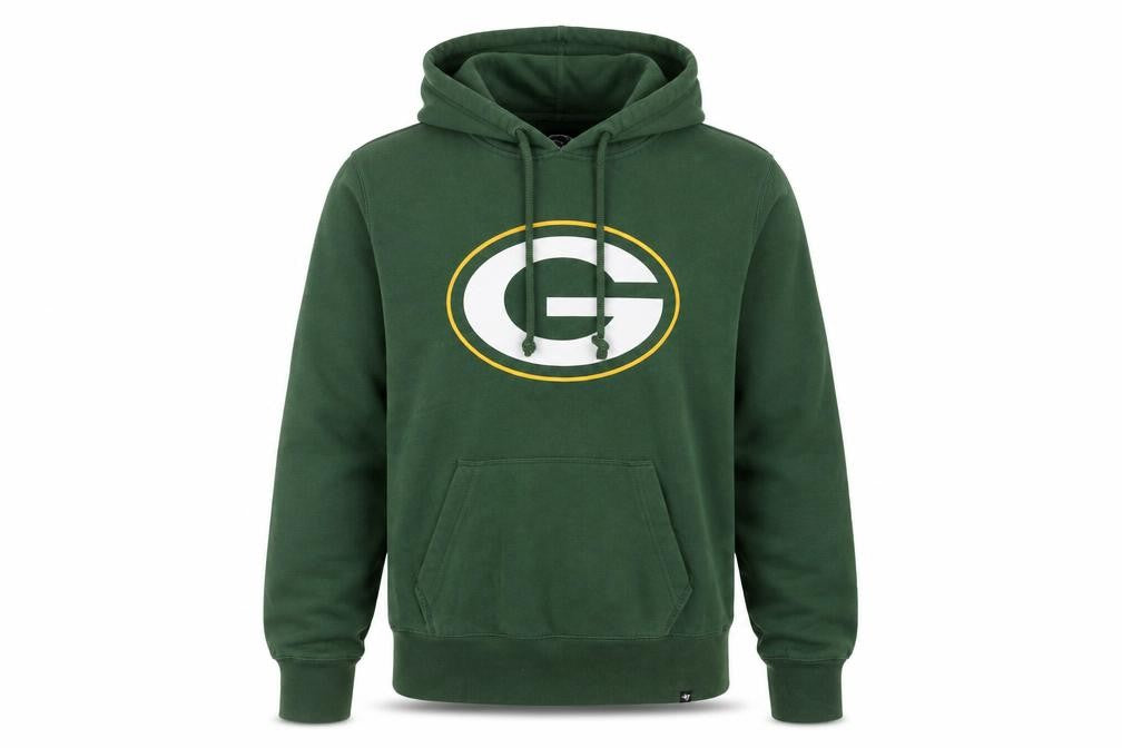 Front view of 47 Brand Men's Green Small Pullover Hoodie with Logo Graphic Print