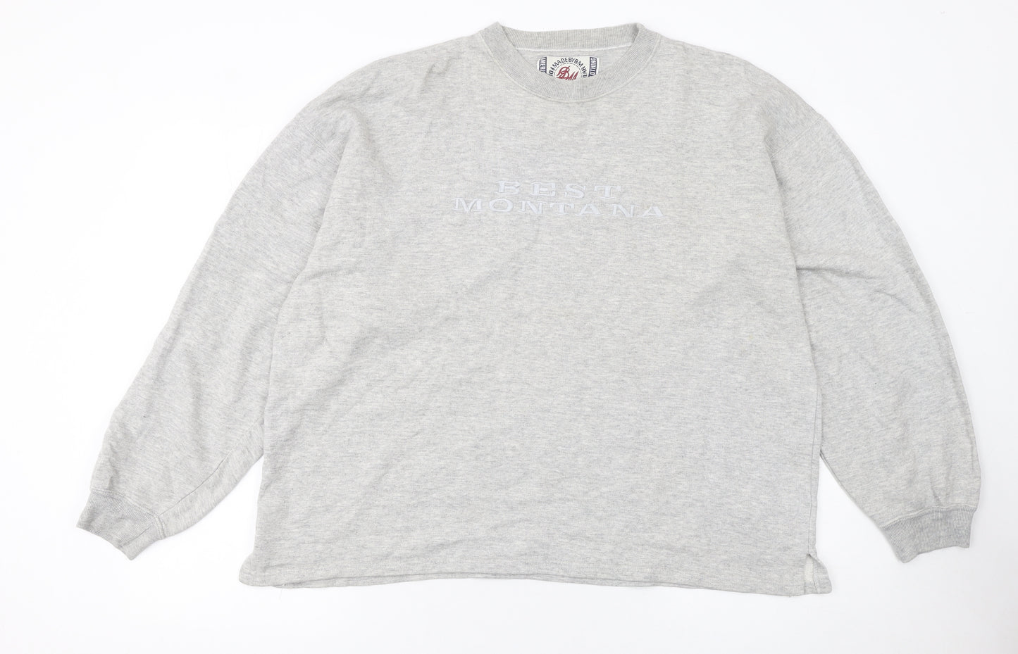 BM Basics Men's Grey Pullover Sweatshirt L Crew Neck Classic Fit