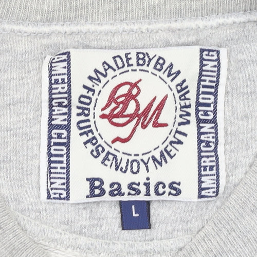 BM Basics Men's Grey Pullover Sweatshirt L Crew Neck Classic Fit