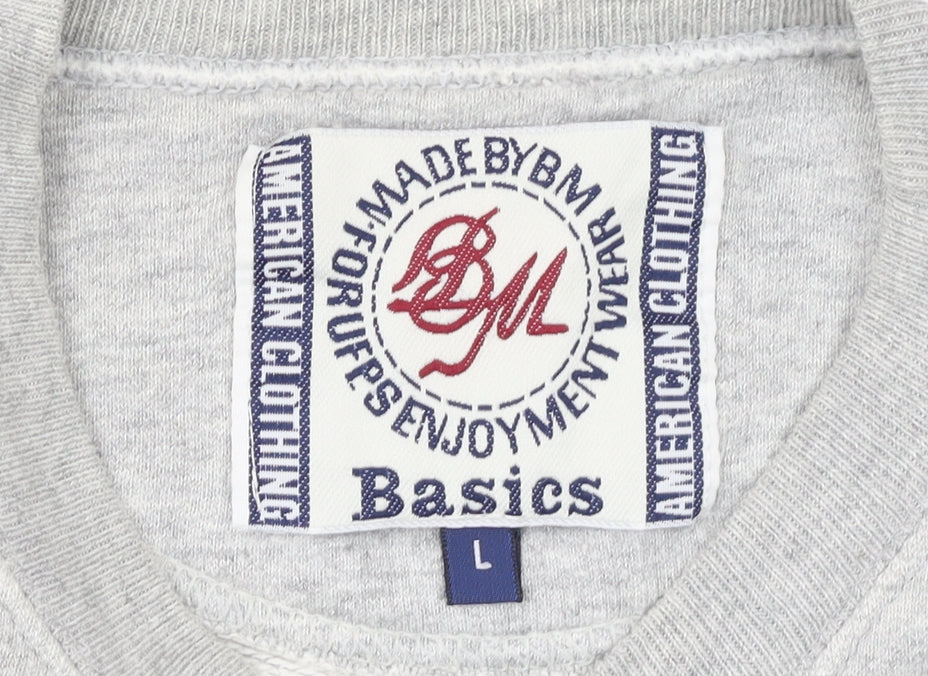 BM Basics Men's Grey Pullover Sweatshirt L Crew Neck Classic Fit