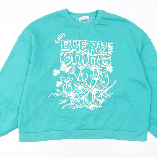 Bershka Women’s Blue Floral Graphic Pullover Sweatshirt XL