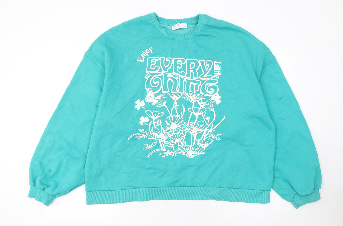 Bershka Women’s Blue Floral Graphic Pullover Sweatshirt XL