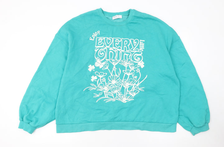 Bershka Women’s Blue Floral Graphic Pullover Sweatshirt XL
