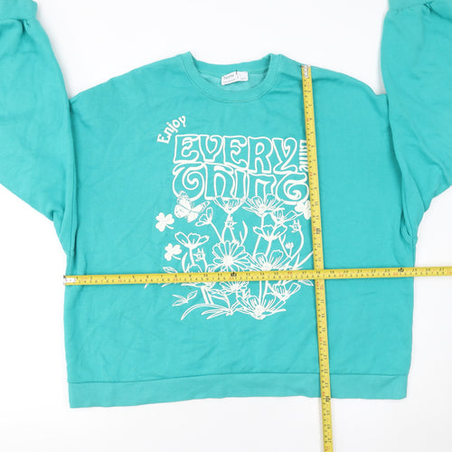 Bershka Women’s Blue Floral Graphic Pullover Sweatshirt XL