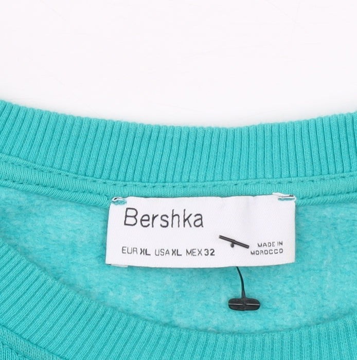 Bershka Women’s Blue Floral Graphic Pullover Sweatshirt XL