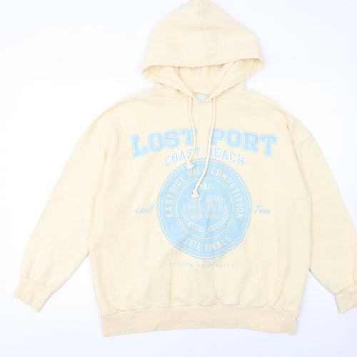 Pull & Bear Womens Beige Hoodie S Lostport Coast Beach Graphic Cotton