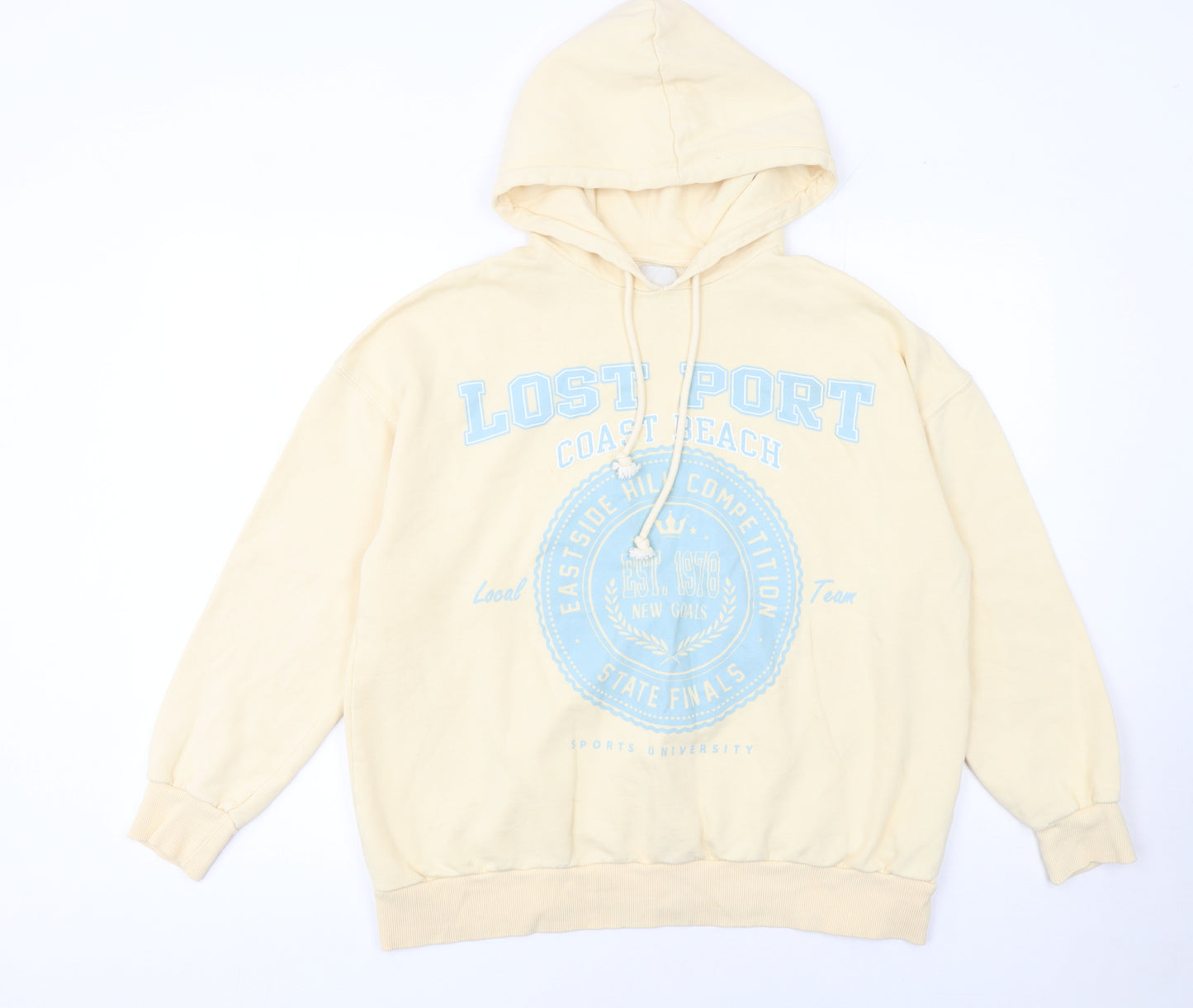 Pull & Bear Womens Beige Hoodie S Lostport Coast Beach Graphic Cotton