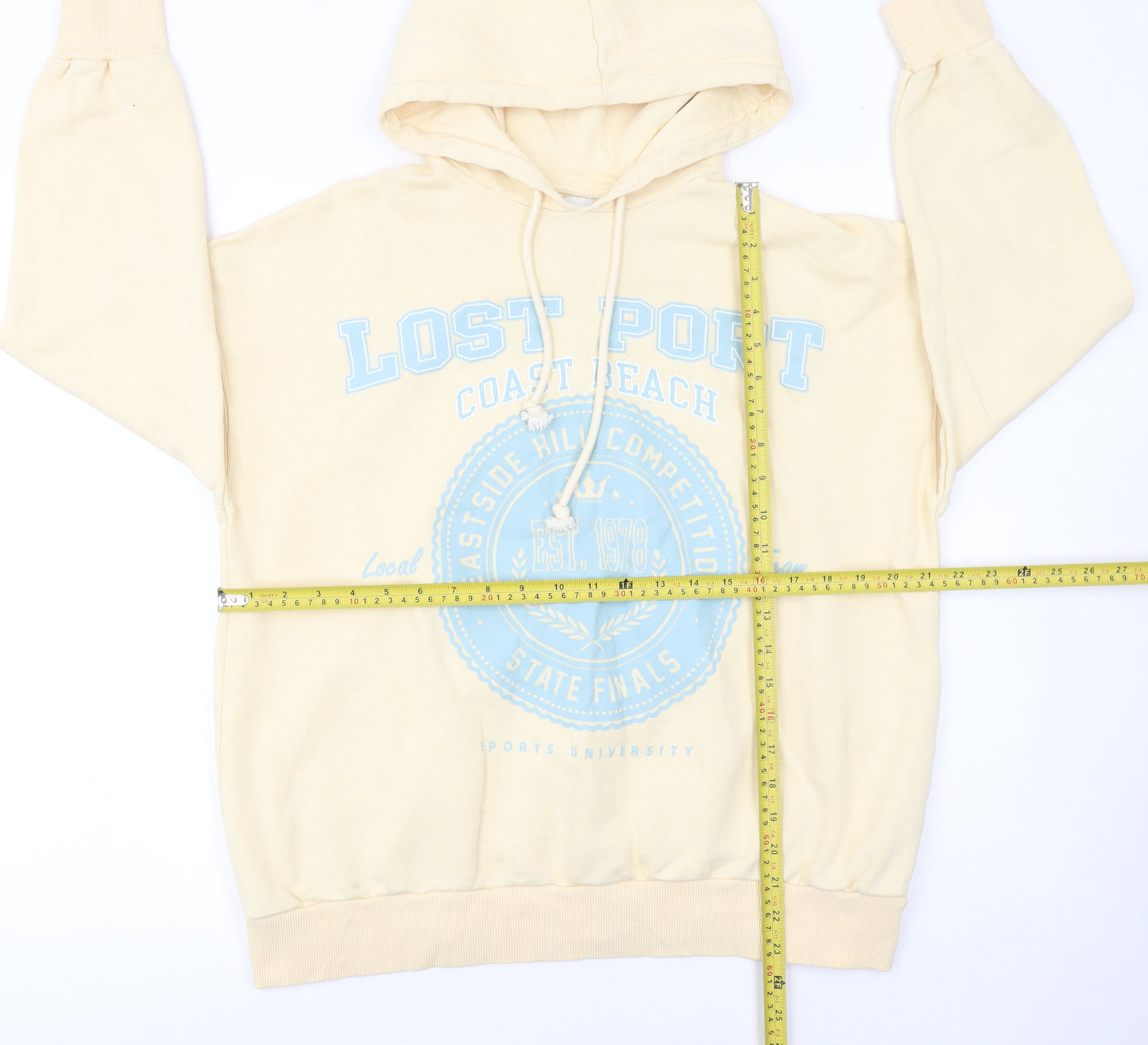 Pull & Bear Womens Beige Hoodie S Lostport Coast Beach Graphic Cotton