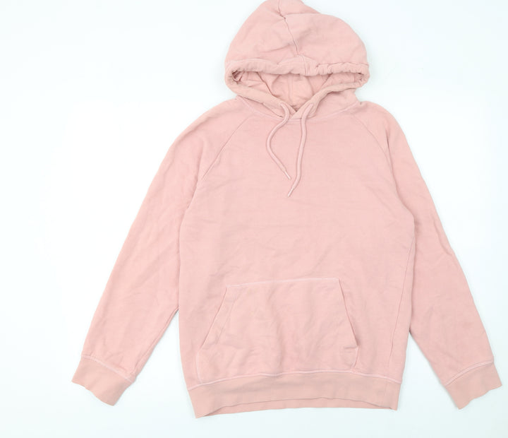H&M Womens Pink Cotton Pullover Hoodie XS Regular Fit